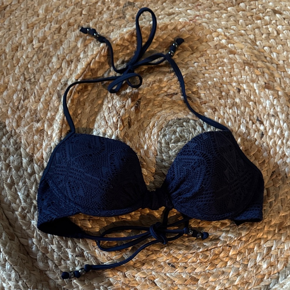 Navy Lace Push-Up underwire Bikini Top